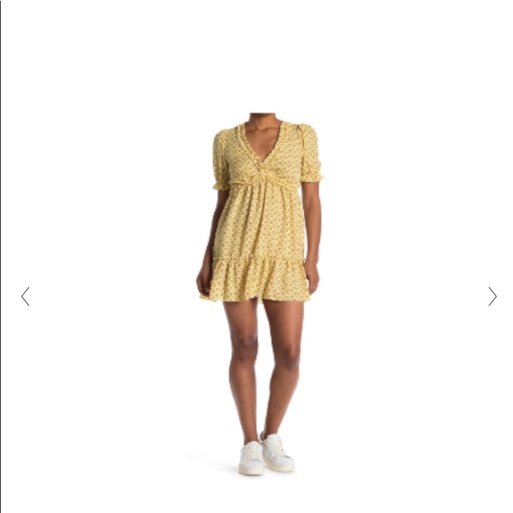KENEDIK Ruffle Trim Floral Print Babydoll Dress L